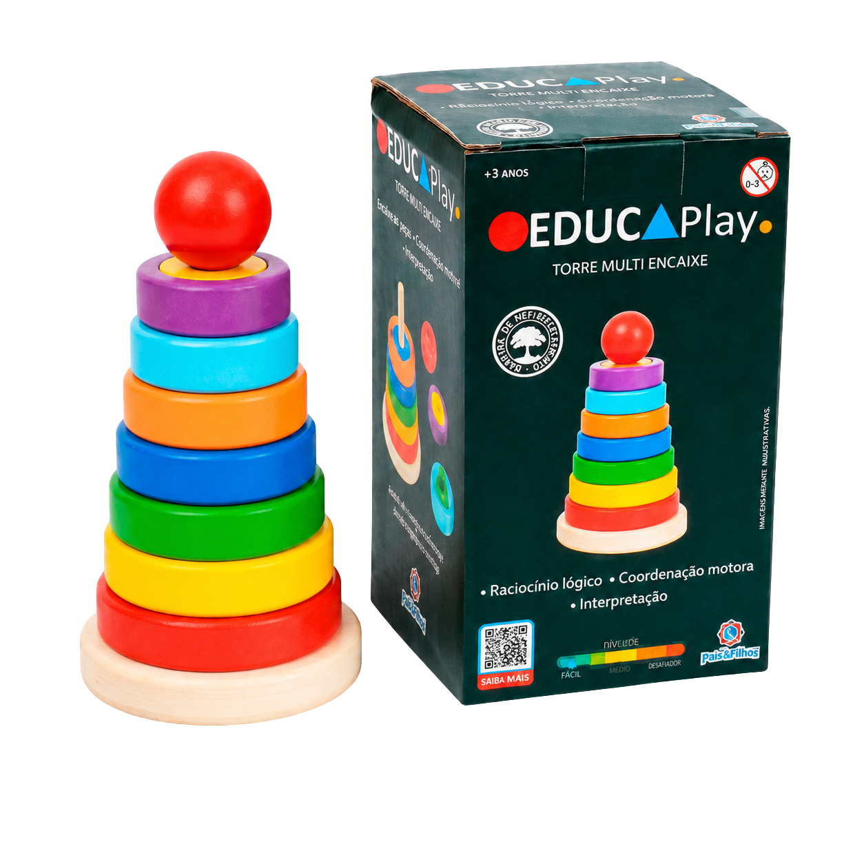 Torre Multi Encaixe EducaPlay — madeira Montessori